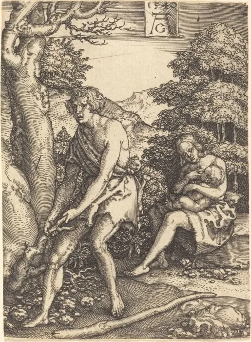 Framed Print : Adam and Eve at Work, 1540. Creator: Heinrich Aldegrever Framed Print : Adam and Eve at Work, 1540. Creator: Heinrich Aldegrever