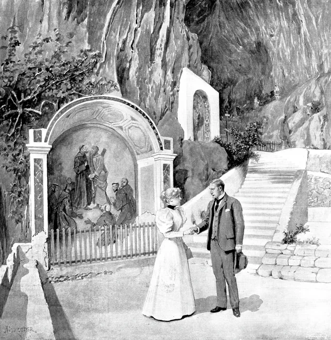 Framed Print : Adam Johnstone's Son: Goodbye he said, holding out his hand, and trying hard to smile a little, 1895 Creator: George Meisenbach. Adam Johnstone's Son: Goodbye he said Framed Print : Adam Johnstone's Son: Goodbye he said, holding out his hand, and trying hard to smile a little, 1895 Creator: George Meisenbach. Adam Johnstone's Son: Goodbye he said