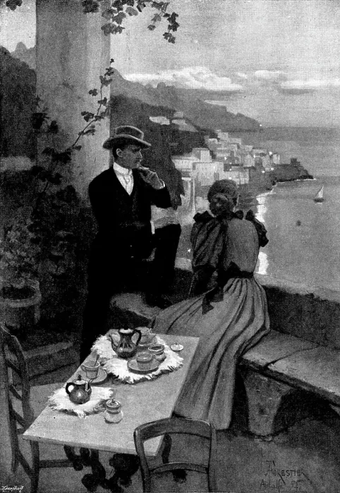 Framed Print : Adam Johnstone's Son: Johnstone sat down upon the wall, while Clare leaned over it, 1895