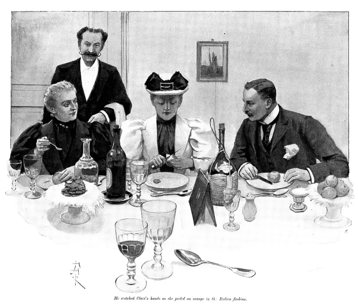 Framed Print : Adam Johnstone's Son: He watched Clare's hands as she peeled an orange in the Italian fashion, 1895 Framed Print : Adam Johnstone's Son: He watched Clare's hands as she peeled an orange in the Italian fashion, 1895