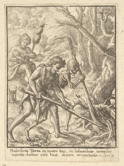 Framed Print : Adam Ploughing from the Dance of Death, 1651. Creator: Wenceslaus Hollar Framed Print : Adam Ploughing from the Dance of Death, 1651. Creator: Wenceslaus Hollar