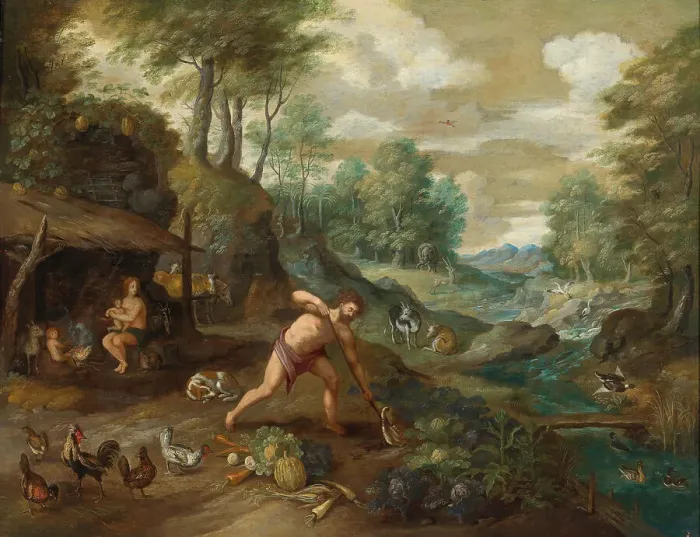 Framed Print : Adam working in the Field. Creator: Brueghel, Jan, the Younger (1601-1678) Framed Print : Adam working in the Field. Creator: Brueghel, Jan, the Younger (1601-1678)