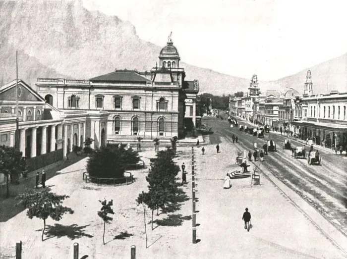 Framed Print : Adderley Street, with the Commercial Exchange and Standard Bank, Cape Town, South Africa, 1895 Framed Print : Adderley Street, with the Commercial Exchange and Standard Bank, Cape Town, South Africa, 1895