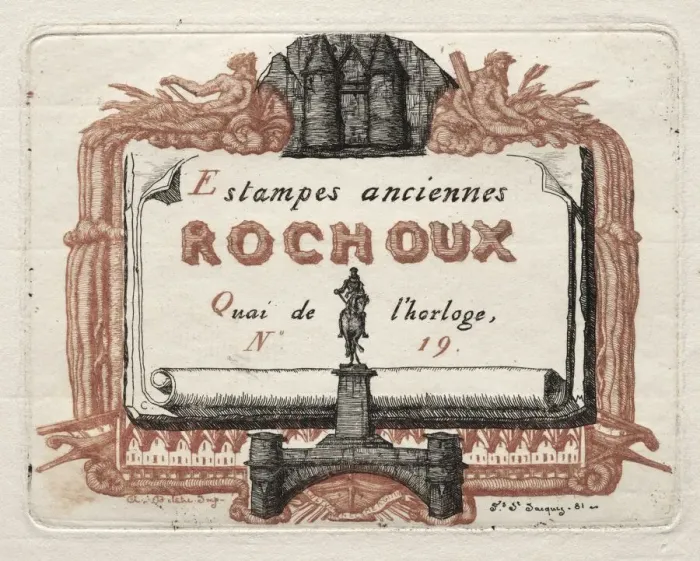 Framed Print : The Address Card of Rochoux, a Printseller, c. 1856. Creator: Charles Meryon (French, 1821-1868) Framed Print : The Address Card of Rochoux, a Printseller, c. 1856. Creator: Charles Meryon (French, 1821-1868)