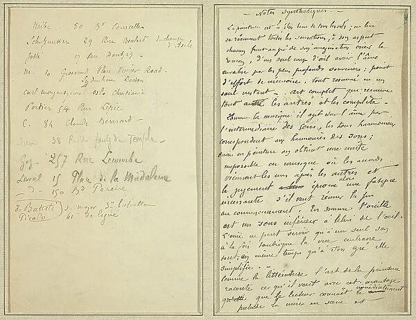 Address List; Manuscript Page [recto], 1884-1888. Creator: Paul Gauguin