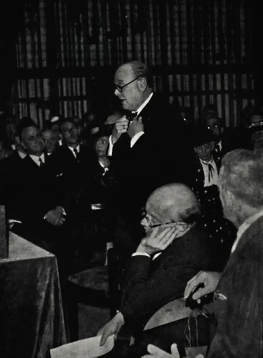 Framed Print : Addressing a French Audience, 24 September 1936, (1945). Creator: Unknown Framed Print : Addressing a French Audience, 24 September 1936, (1945). Creator: Unknown
