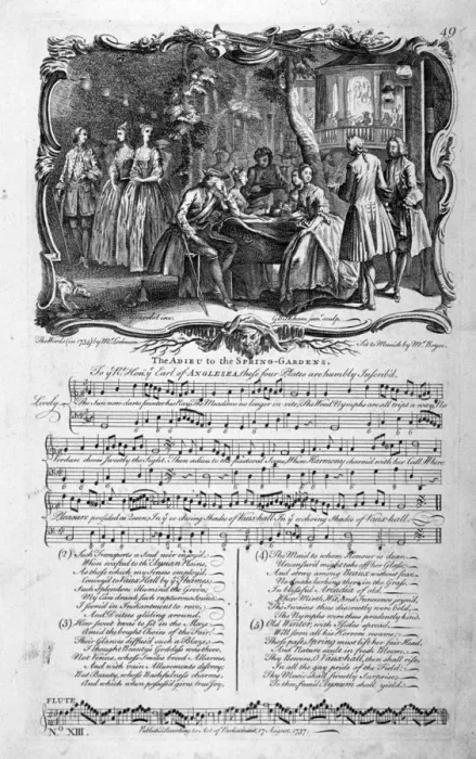 Framed Print : The Adieu to the Spring-Gardens, 1737. Artist: George Bickham Framed Print : The Adieu to the Spring-Gardens, 1737. Artist: George Bickham