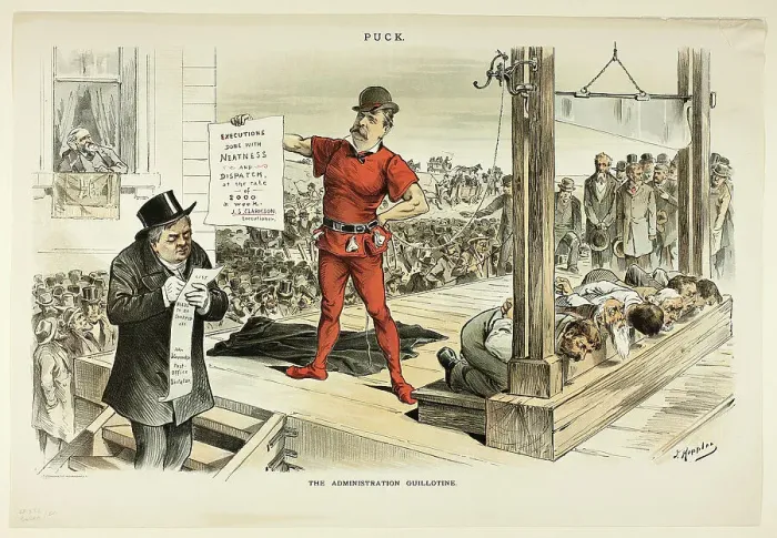 Framed Print : The Administration Guillotine, from Puck, n.d. Creator: Joseph Keppler Framed Print : The Administration Guillotine, from Puck, n.d. Creator: Joseph Keppler