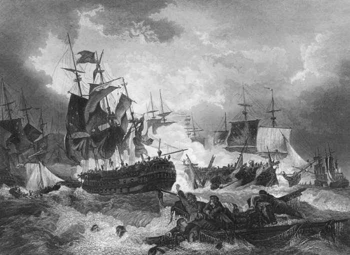 Framed Print : Admiral Duncans victory over the Dutch fleet, North Sea, 11 October 1797, (c1857). Artist: J Rogers Framed Print : Admiral Duncans victory over the Dutch fleet, North Sea, 11 October 1797, (c1857). Artist: J Rogers