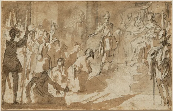 Framed Print : Admiral Inghirami Presenting Berber Prisoners to Ferdinand I of Tuscany, between 1615 and 1620. Creator: Jacques Callot Framed Print : Admiral Inghirami Presenting Berber Prisoners to Ferdinand I of Tuscany, between 1615 and 1620. Creator: Jacques Callot