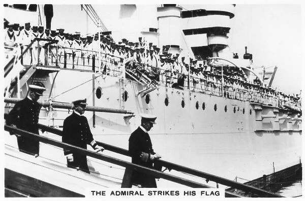 The admiral striking his flag, HMS Warspite, 1937