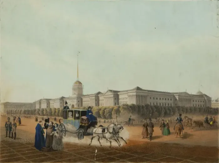 Framed Print : The Admiralty in Saint Petersburg, End 1840s. Creator: Arnout, Louis Jules (1814-1868)