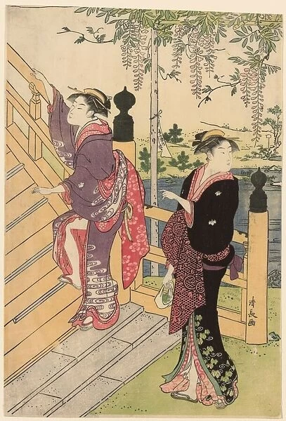 Admiring the wisteria at Kameido Shrine, c. 1786. Creator: Torii Kiyonaga
