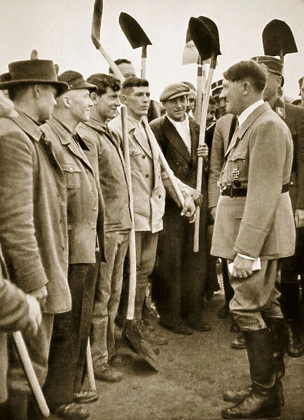 Adolf Hitler chatting to road workers, 1936
