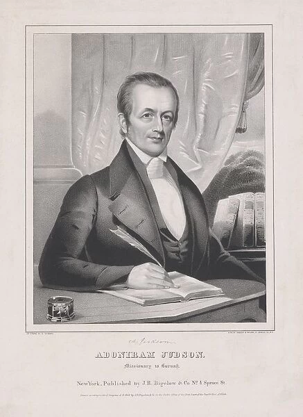 Adoniram Judson (1788 - 1850), Missiionary to Burmah, pub. 1846. Creator: American School