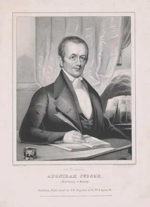 Framed Print : Adoniram Judson (1788 - 1850), Missiionary to Burmah, pub. 1846. Creator: American School Framed Print : Adoniram Judson (1788 - 1850), Missiionary to Burmah, pub. 1846. Creator: American School