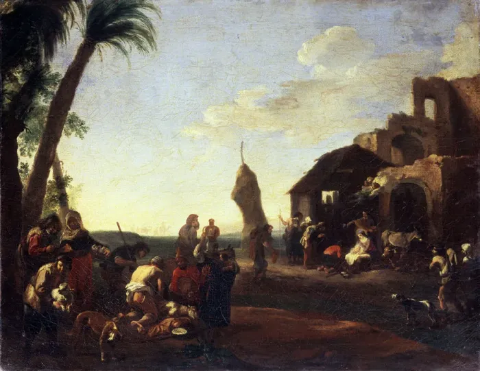 Framed Print : The Adoration of the Christ Child, 1650s. Artist: Jan Miel Framed Print : The Adoration of the Christ Child, 1650s. Artist: Jan Miel
