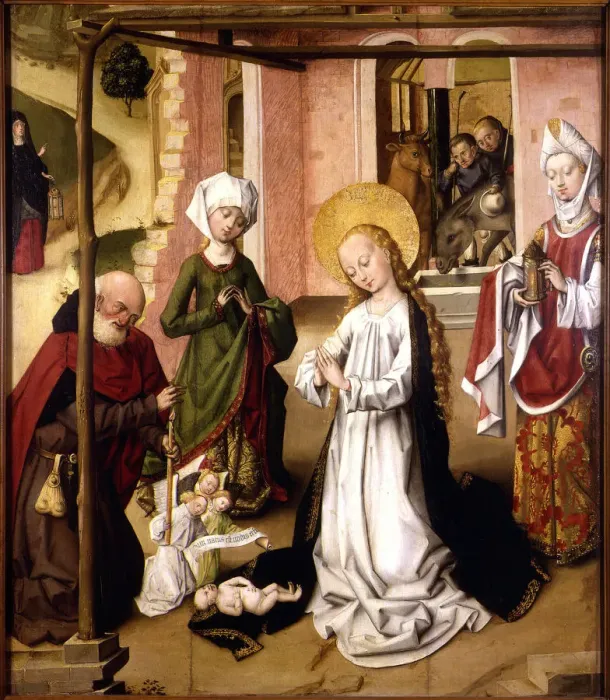 Framed Print : The Adoration of the Christ Child. Artist: Master of the Saint Bartholomew Altarpiece (active 1475-1510) Framed Print : The Adoration of the Christ Child. Artist: Master of the Saint Bartholomew Altarpiece (active 1475-1510)
