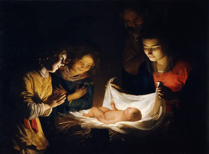 Framed Print : The Adoration of the Christ Child, c. 1620. Artist: Honthorst, Gerrit, van (1590-1656) Framed Print : The Adoration of the Christ Child, c. 1620. Artist: Honthorst, Gerrit, van (1590-1656)