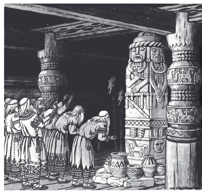 Framed Print : The Adoration of the god Svetovid, 1934. Artist: Bilibin, Ivan Yakovlevich (1876-1942) Framed Print : The Adoration of the god Svetovid, 1934. Artist: Bilibin, Ivan Yakovlevich (1876-1942)