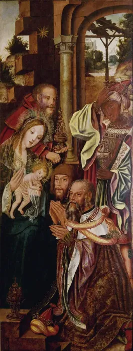Framed Print : The Adoration of the Kings, c. 1510. Artist: Master of Sardoal (active ca 1510) Framed Print : The Adoration of the Kings, c. 1510. Artist: Master of Sardoal (active ca 1510)