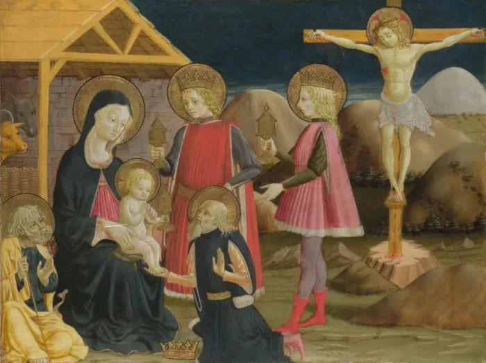 Framed Print : The Adoration of the Kings, and Christ on the Cross, ca 1470. Artist: Bonfigli, Benedetto (1420-1496) Framed Print : The Adoration of the Kings, and Christ on the Cross, ca 1470. Artist: Bonfigli, Benedetto (1420-1496)