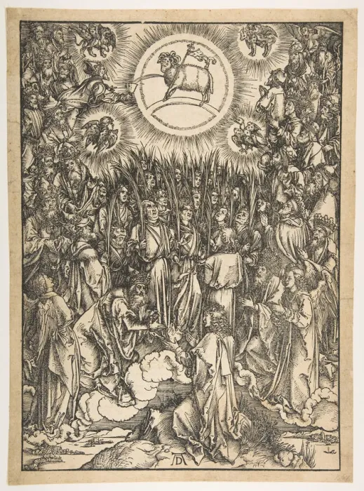 Framed Print : The Adoration of the Lamb, from The Apocalypse, Latin Edition, 1511, 1511 Framed Print : The Adoration of the Lamb, from The Apocalypse, Latin Edition, 1511, 1511