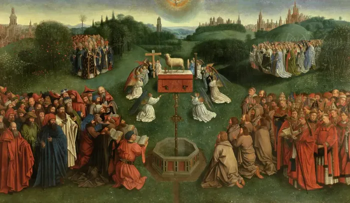 Framed Print : Adoration of the Lamb, c1430s. Creator: Jan van Eyck Framed Print : Adoration of the Lamb, c1430s. Creator: Jan van Eyck