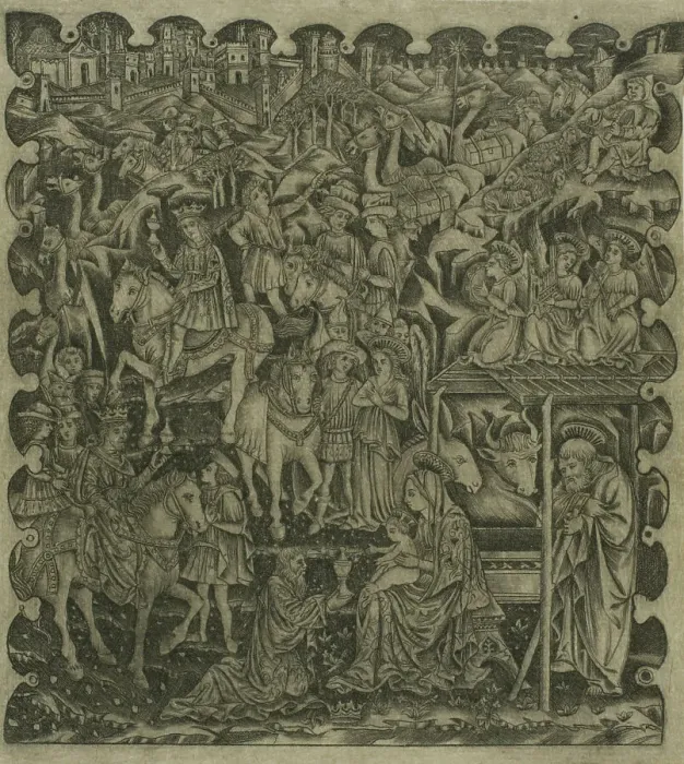 Framed Print : Adoration of the Magi, 1450-64, printed in the 18th century. Creator: Unknown Framed Print : Adoration of the Magi, 1450-64, printed in the 18th century. Creator: Unknown
