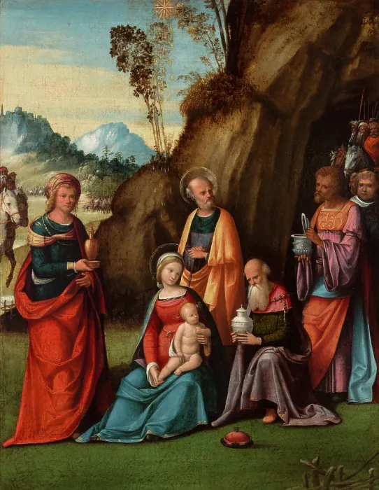Framed Print : Adoration of the Magi, between 1510-1513. Creator: Benvenuto Tisi da Garofalo Framed Print : Adoration of the Magi, between 1510-1513. Creator: Benvenuto Tisi da Garofalo