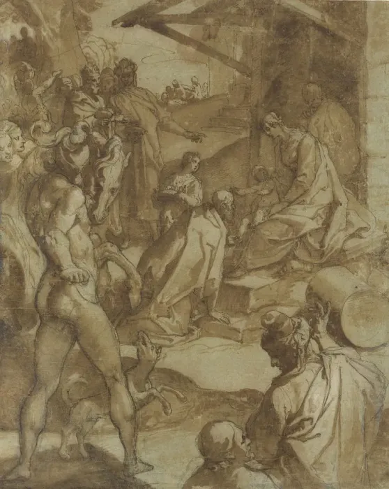 Framed Print : The Adoration of the Magi, 1550-78. Creator: Raffaellino da Reggio Framed Print : The Adoration of the Magi, 1550-78. Creator: Raffaellino da Reggio