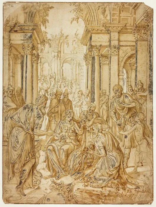 Framed Print : Adoration of the Magi, 1559. Creator: Lambert van Noort Framed Print : Adoration of the Magi, 1559. Creator: Lambert van Noort