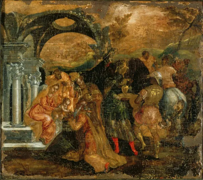 Framed Print : The Adoration of the Magi, 1565-1567. Artist: El Greco, Dominico (1541-1614) Framed Print : The Adoration of the Magi, 1565-1567. Artist: El Greco, Dominico (1541-1614)