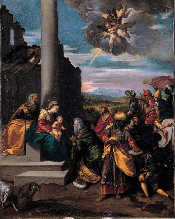 Framed Print : The Adoration of the Magi, 1575-1580. Artist: Scarsellino (Scarsella), Ippolito (1551-1620) Framed Print : The Adoration of the Magi, 1575-1580. Artist: Scarsellino (Scarsella), Ippolito (1551-1620)