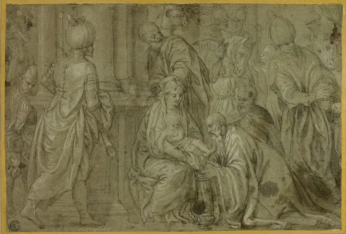 Framed Print : Adoration of the Magi, 1590 / 98. Creator: Benedetto Caliari Framed Print : Adoration of the Magi, 1590 / 98. Creator: Benedetto Caliari