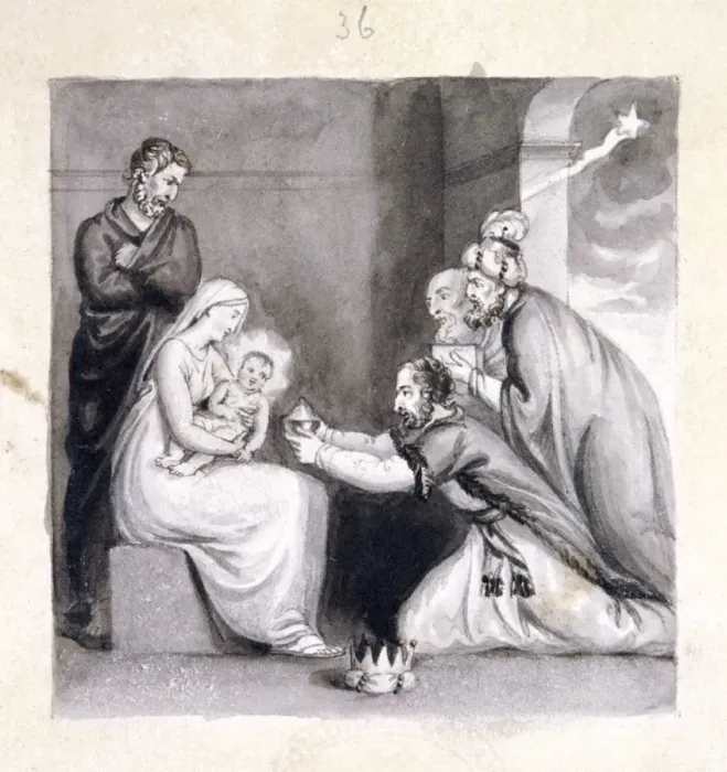 Framed Print : The Adoration of the Magi, 19th century. Artist: Corbould Family Framed Print : The Adoration of the Magi, 19th century. Artist: Corbould Family