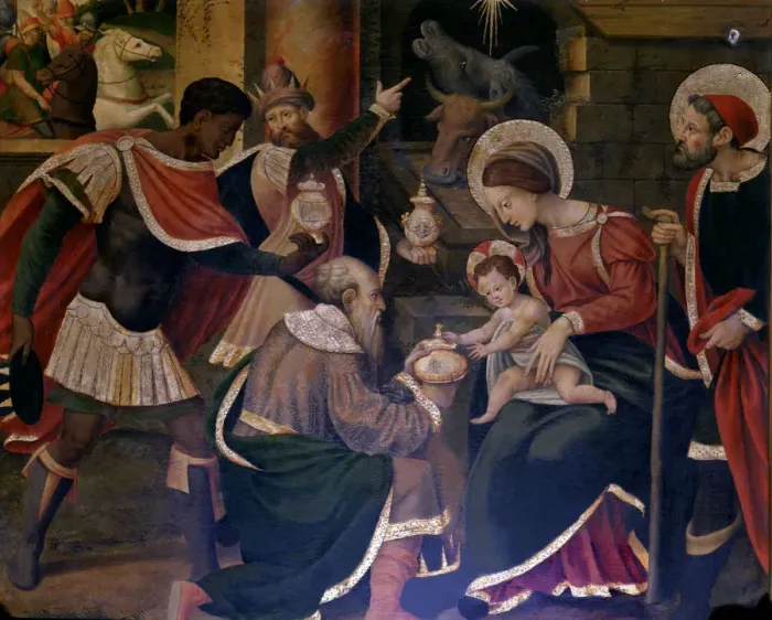 Framed Print : Adoration of the Magi, detail from the Altarpiece with scenes of the life of Christ Framed Print : Adoration of the Magi, detail from the Altarpiece with scenes of the life of Christ