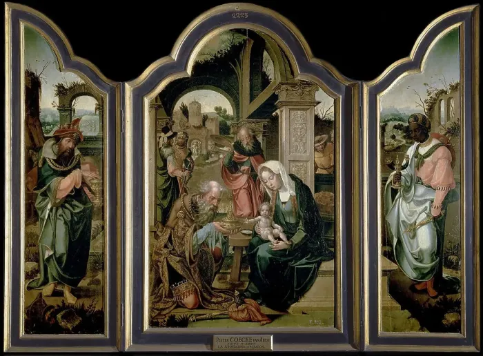 Framed Print : The Adoration of the Magi. Artist: Coecke van Aelst, Pieter, the Elder (1502-1550) Framed Print : The Adoration of the Magi. Artist: Coecke van Aelst, Pieter, the Elder (1502-1550)