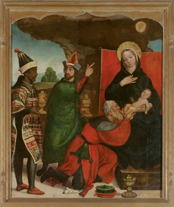 Framed Print : The Adoration of the Magi. Artist: Comontes, Francisco de (active 1524-1565) Framed Print : The Adoration of the Magi. Artist: Comontes, Francisco de (active 1524-1565)