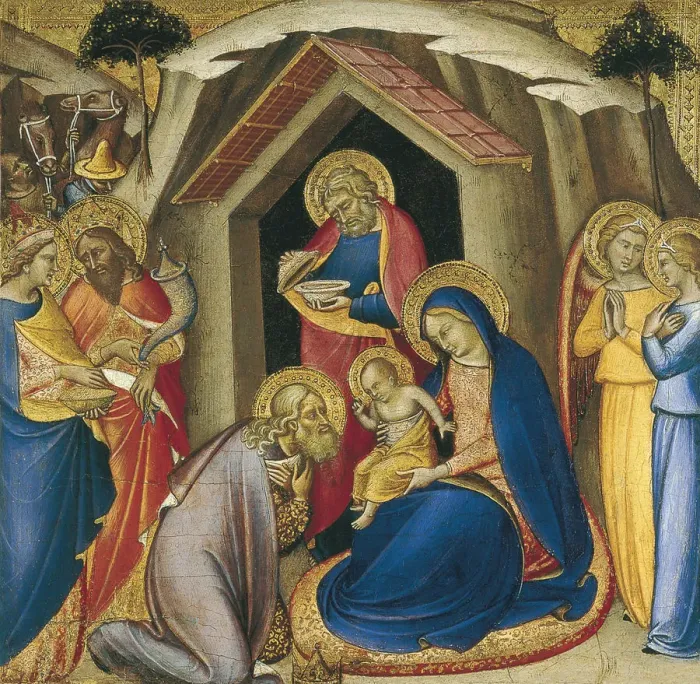 Framed Print : The Adoration of the Magi. Artist: Luca di Tomme (c. 1330-1389) Framed Print : The Adoration of the Magi. Artist: Luca di Tomme (c. 1330-1389)