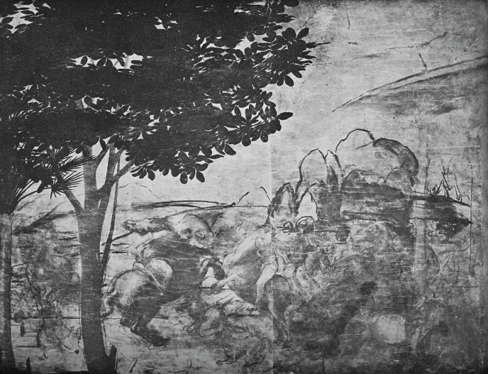 Framed Print : Adoration of the Magi - Battle of horsemen in the distance on the right, c1481 (1945). Artist: Leonardo da Vinci Framed Print : Adoration of the Magi - Battle of horsemen in the distance on the right, c1481 (1945). Artist: Leonardo da Vinci