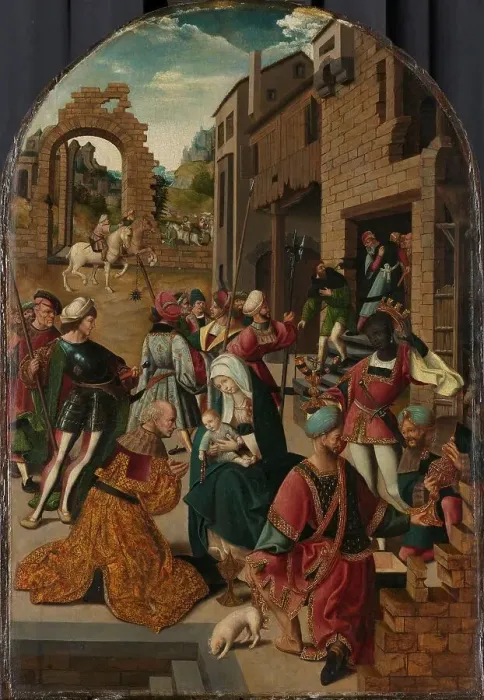 Framed Print : The Adoration of the Magi, c.1510-c.1515. Creator: Workshop of Jacob Cornelisz van Oostsanen Framed Print : The Adoration of the Magi, c.1510-c.1515. Creator: Workshop of Jacob Cornelisz van Oostsanen