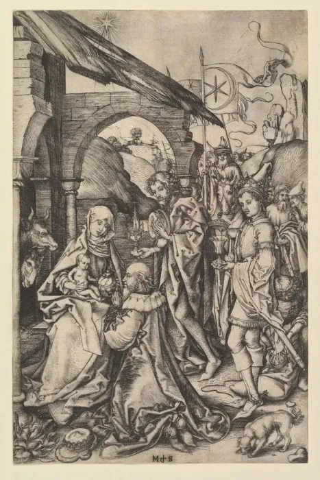 Framed Print : The Adoration of the Magi, ca. 1435-1491. Creator: Martin Schongauer Framed Print : The Adoration of the Magi, ca. 1435-1491. Creator: Martin Schongauer