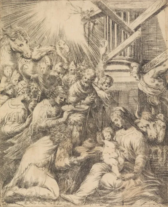 Framed Print : Adoration of the Magi, ca. 1553-60 (?). Creator: Andrea Schiavone Framed Print : Adoration of the Magi, ca. 1553-60 (?). Creator: Andrea Schiavone