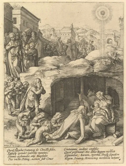 Framed Print : The Adoration of the Magi, ca. 1585. Creator: Hendrik Goltzius Framed Print : The Adoration of the Magi, ca. 1585. Creator: Hendrik Goltzius
