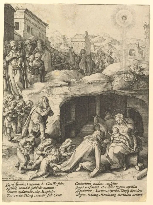 Framed Print : The Adoration of the Magi, ca. 1585. Creator: Hendrik Goltzius Framed Print : The Adoration of the Magi, ca. 1585. Creator: Hendrik Goltzius