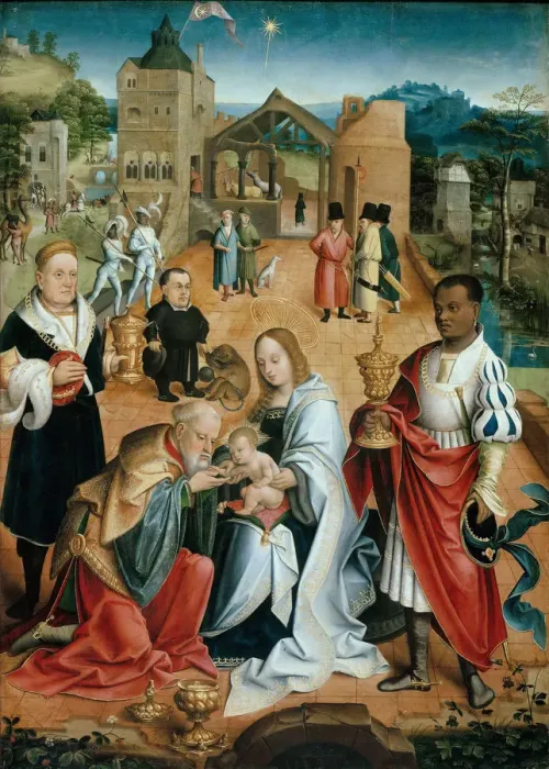 Framed Print : The Adoration of the Magi (Central Panel of the Triptych), 16th century. Artist: Utrecht, Jacob Claesz. van (ca. 1480-ca. 1530) Framed Print : The Adoration of the Magi (Central Panel of the Triptych), 16th century. Artist: Utrecht, Jacob Claesz. van (ca. 1480-ca. 1530)