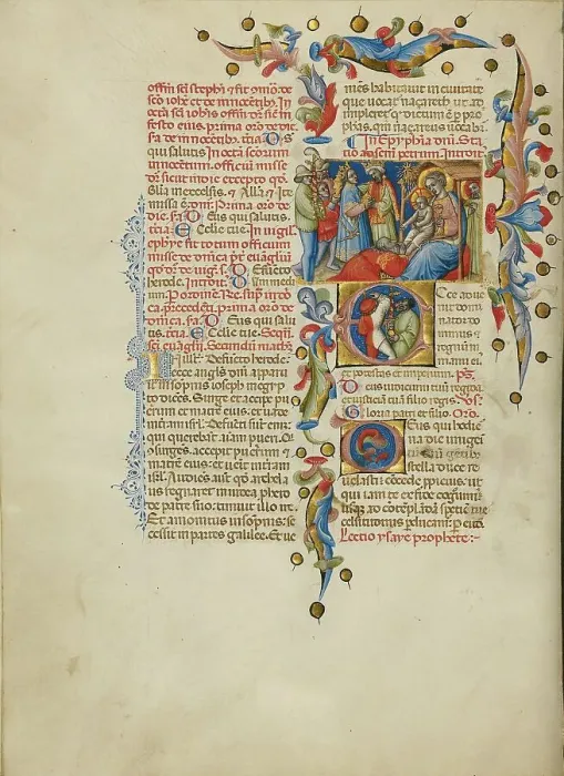 Framed Print : The Adoration of the Magi: Initial E: Sword Bearers; Missal, between about 1389 and 1400. Creator: Master of the Brussels Initials Framed Print : The Adoration of the Magi: Initial E: Sword Bearers; Missal, between about 1389 and 1400. Creator: Master of the Brussels Initials