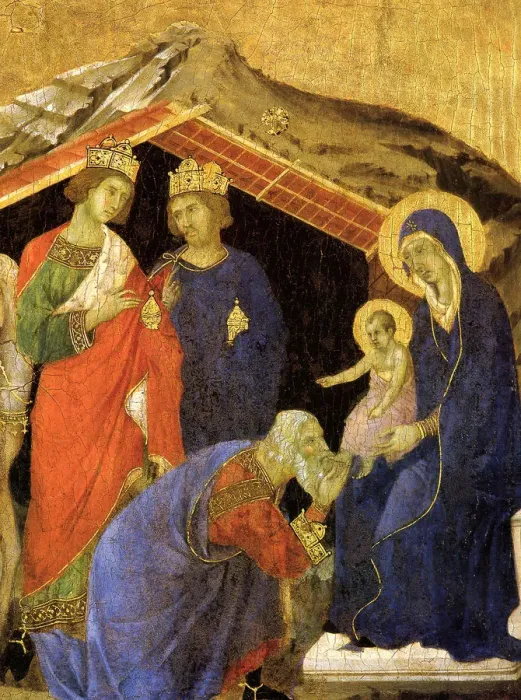 Framed Print : The Adoration of the Magi. Detail of the Maesta Altarpiece, ca 1308-1311. Artist: Duccio di Buoninsegna (ca 1255-1319)