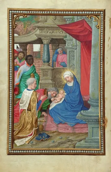 Framed Print : The Adoration of the Magi; Prayer Book of Cardinal Albrecht of Brandenburg, about 1525-1530. Creator: Simon Bening Framed Print : The Adoration of the Magi; Prayer Book of Cardinal Albrecht of Brandenburg, about 1525-1530. Creator: Simon Bening